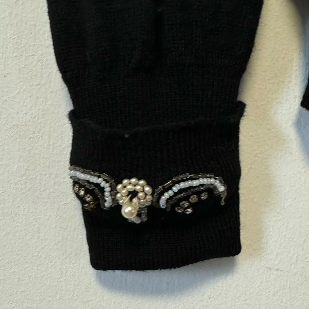 Vintage 50s Hand Beaded‎ Cardigan Sweater Black Wool Couture Womens Small Read